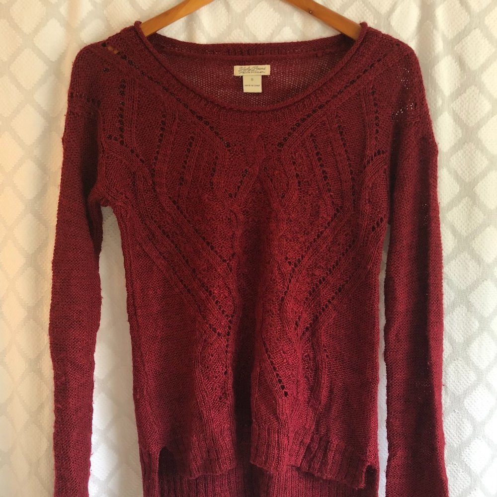 Lucky Brand Maroon Split-Hem Cable Sweater